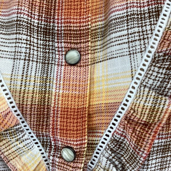 Lands End Blake Shelton Top Size Small NWT Sleeveless Plaid Orange White Ruffles - Picture 5 of 8